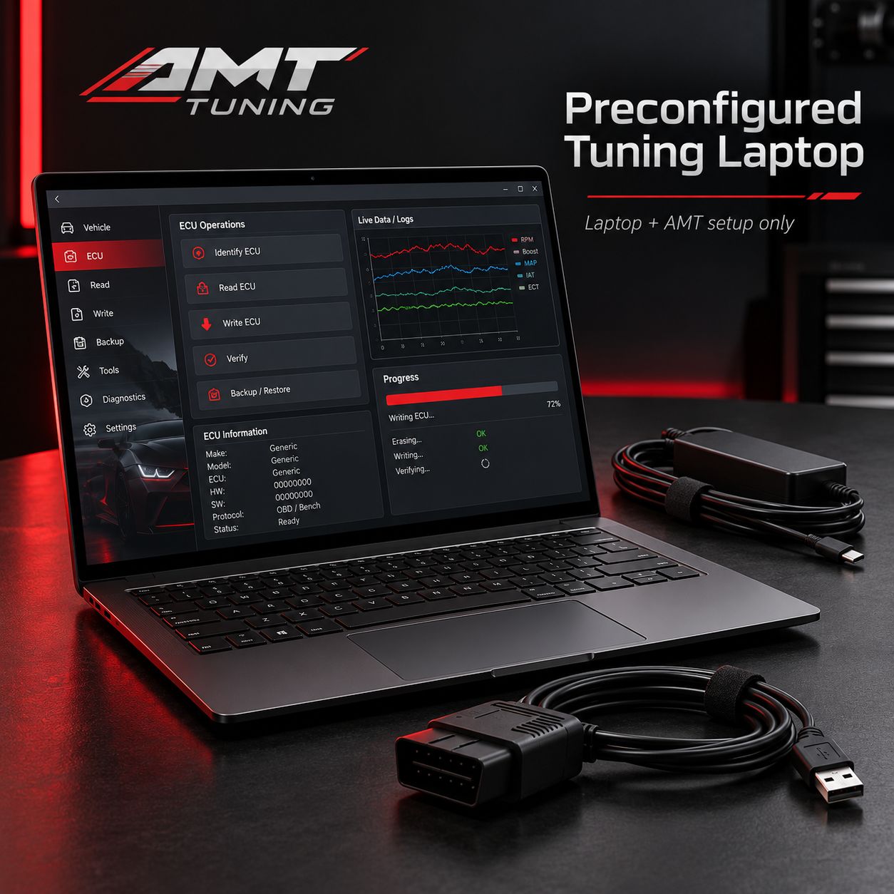 AMT PRECONFIGURED WINDOWS TUNING LAPTOP Ready-to-Use Windows PC for Supported AMT ECU Flashing Systems