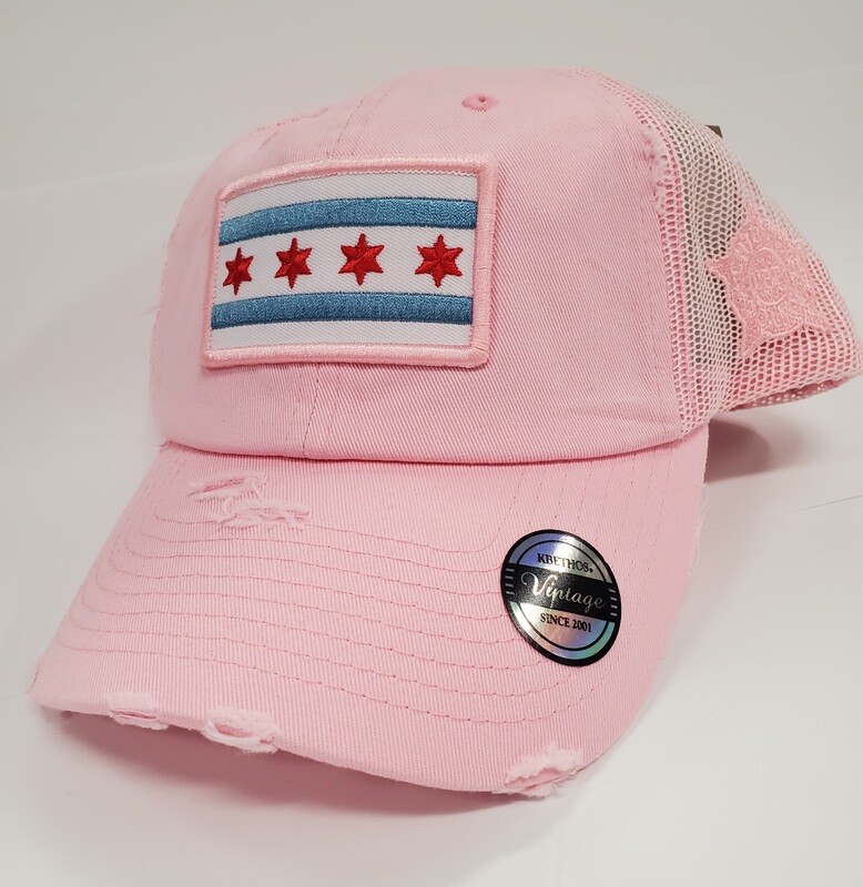Pink Distressed Trucker Mesh Cap