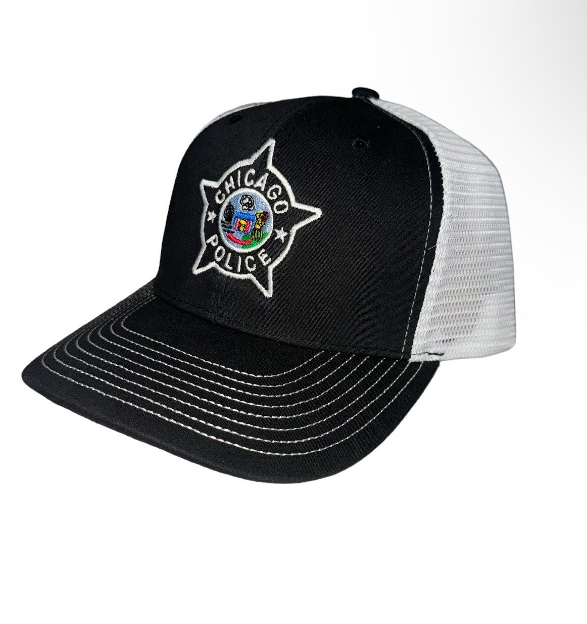 Black Snapback / white trucker mesh cap