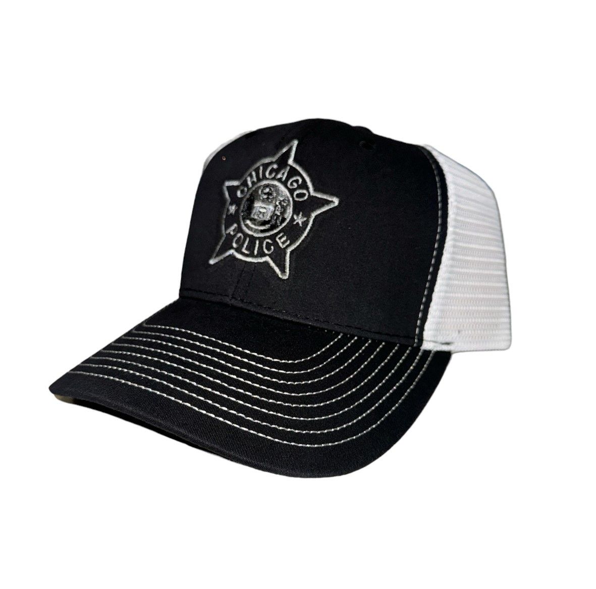 Black Snapback / white trucker mesh cap