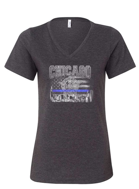 V NECK WOMENS SKYLINE BLUE LINE TEE