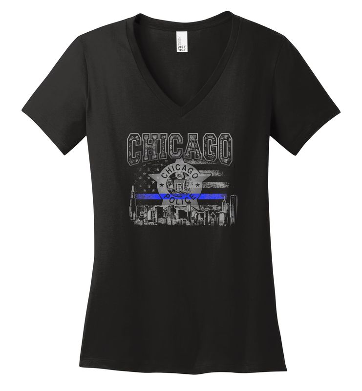 BLACK V NECK WOMENS SKYLINE BLUE LINE TEE