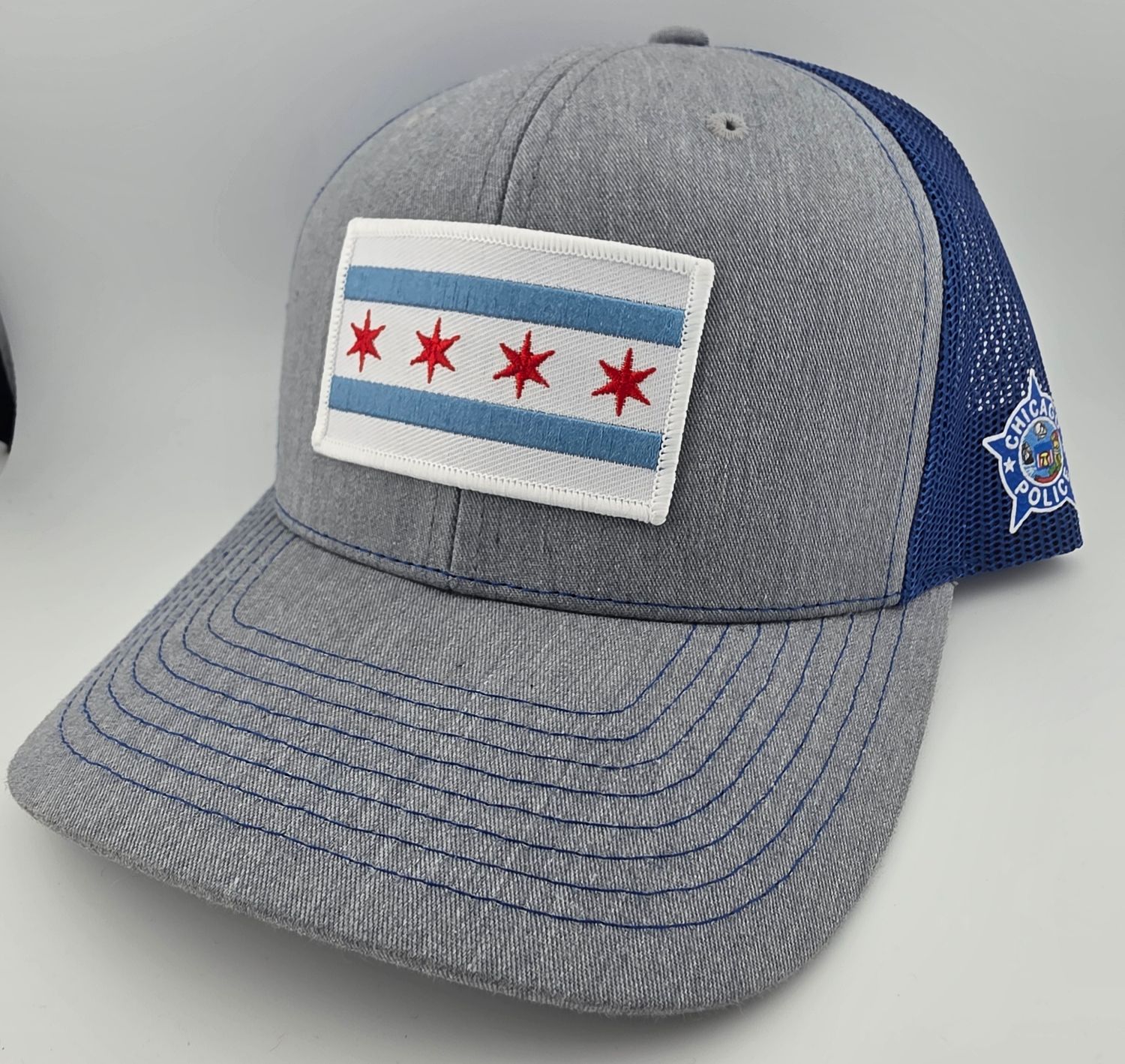 Grey / Royal Mesh Trucker Cap w/ City Flag and CPD star on side