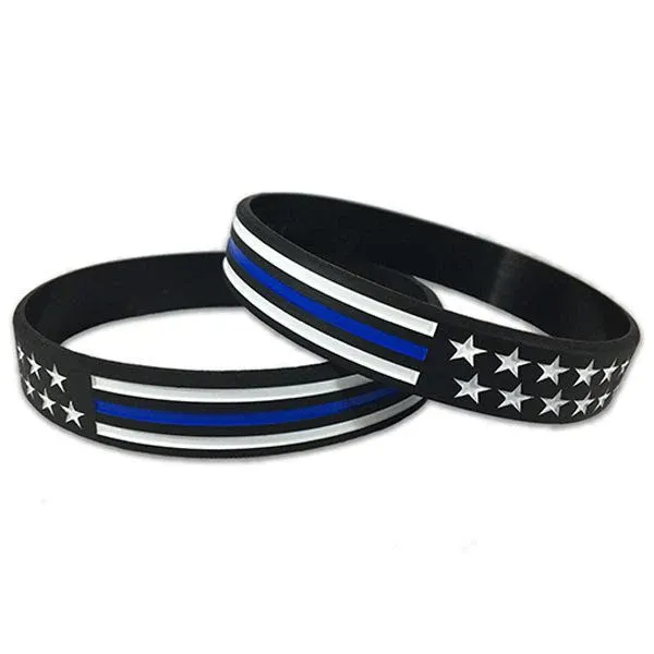 Thin Blue Line American Flag Silicone Bracelet