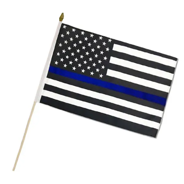 12&quot;x18&quot; WOOD STICK THIN BLUE LINE FLAG