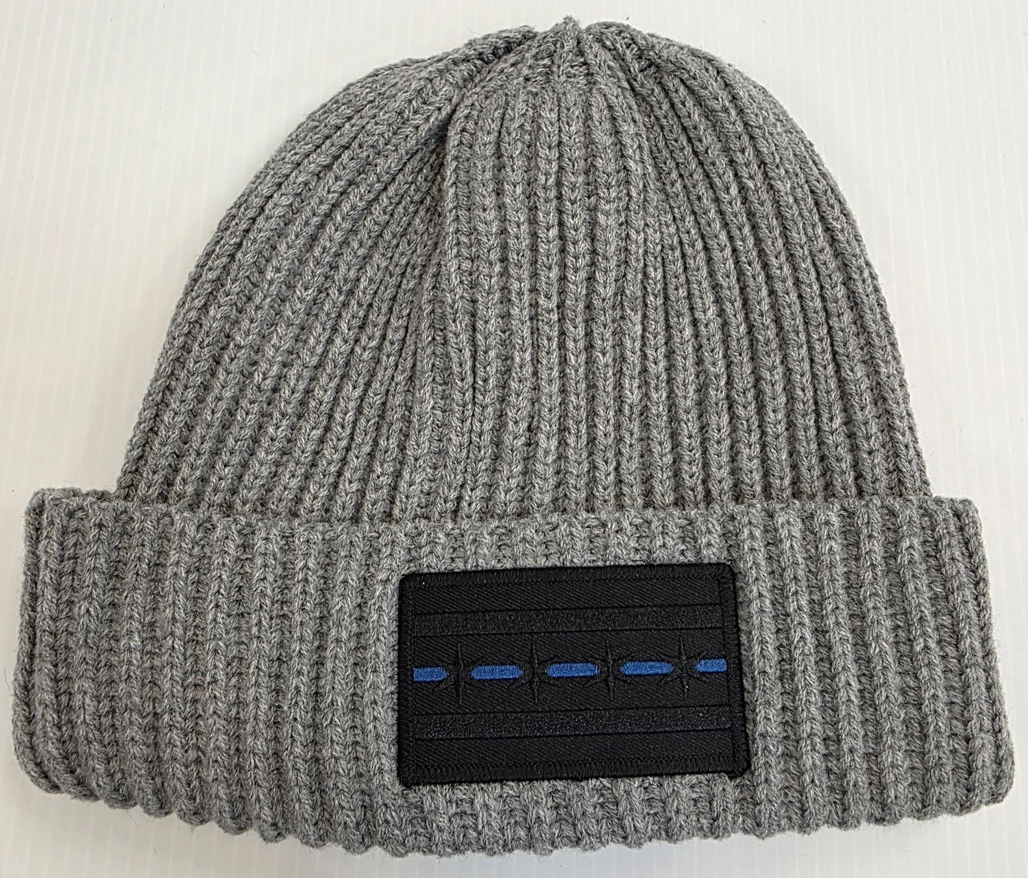 Grey Bulky Knit with Black Blue line Chicago Flag Patch