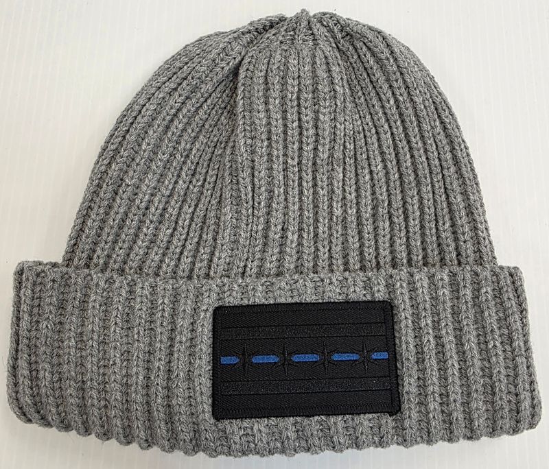 Grey Bulky Knit with Black Blue line Chicago Flag Patch