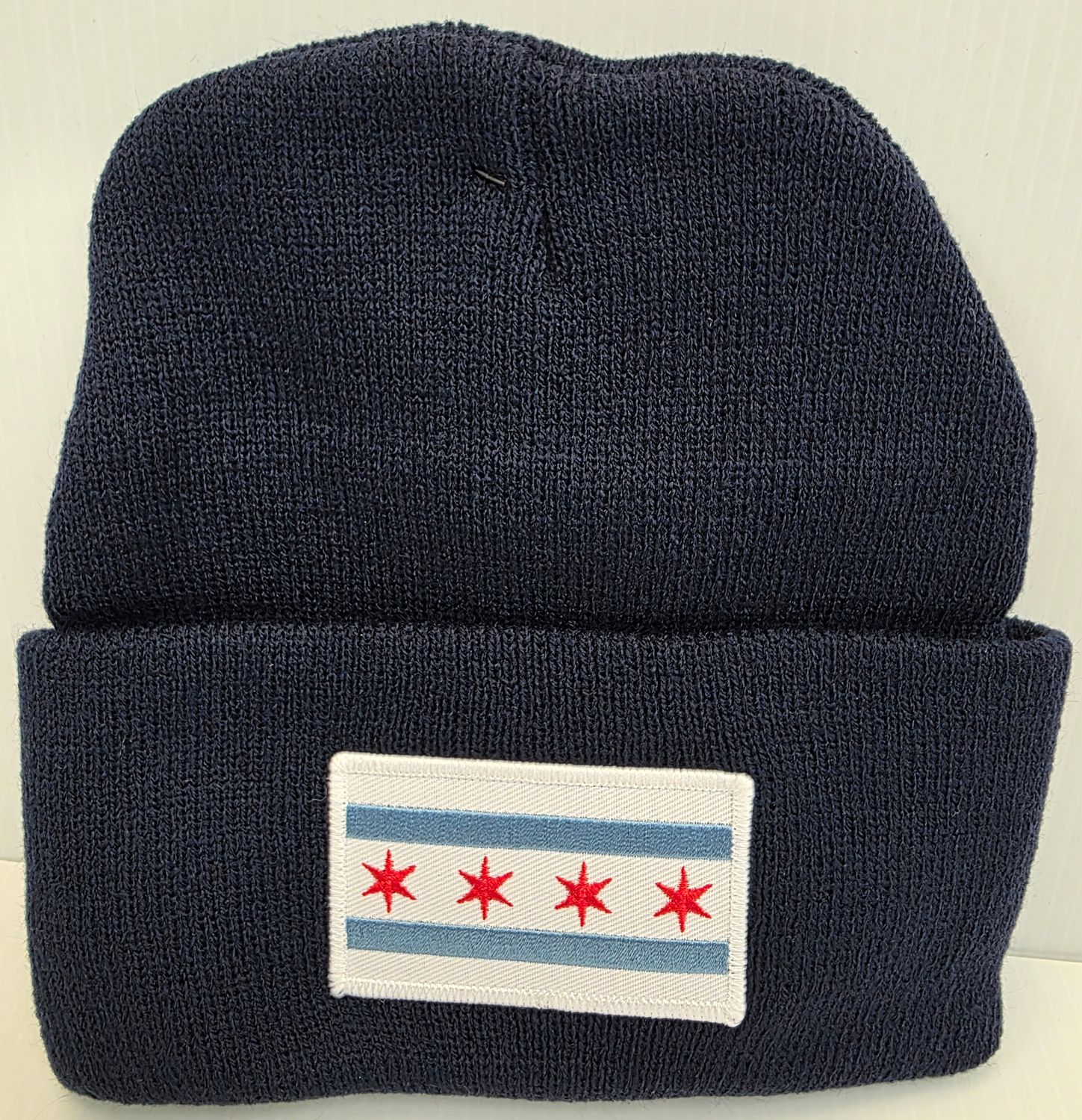 Navy Cuffed Knit with Chicago Flag Patch