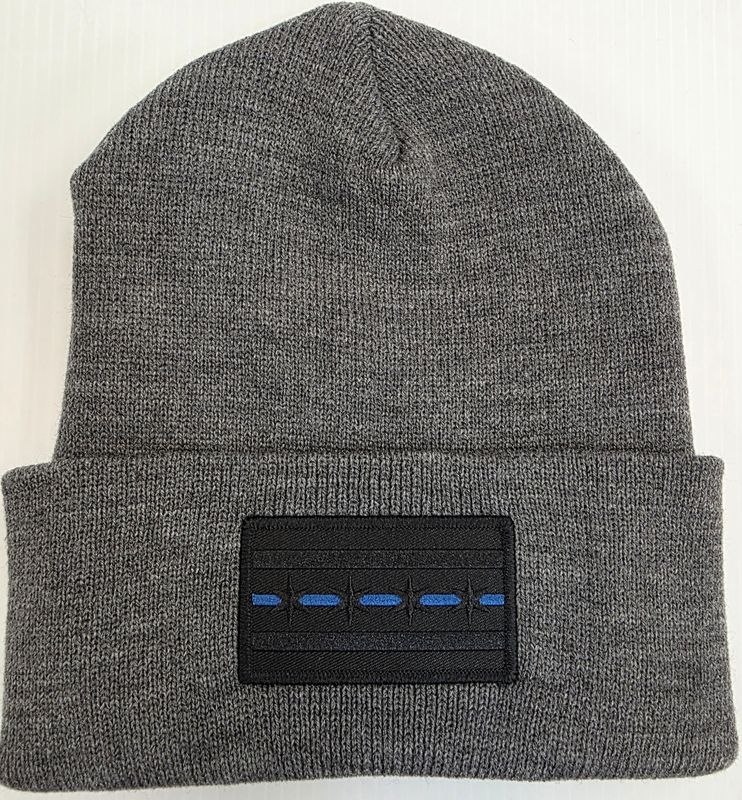 Grey Cuffed Knit with Black Blue line Chicago Flag Patch