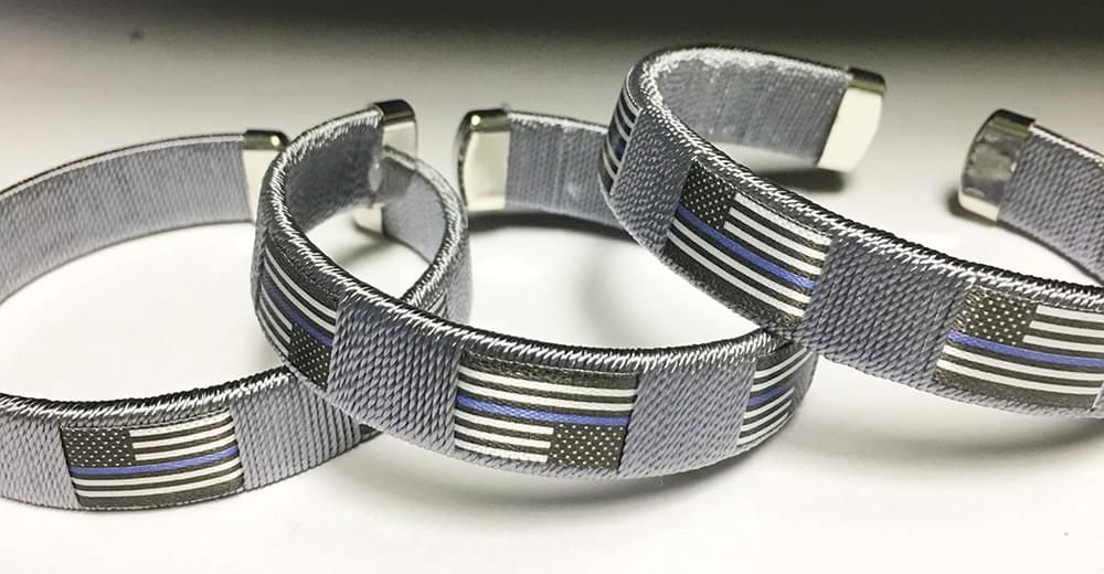 THIN BLUE LINE U SHAPED CUFF BRACELET