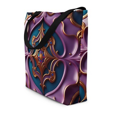 Purple, Blue, Gold 3D Print Design - Large Tote Bag