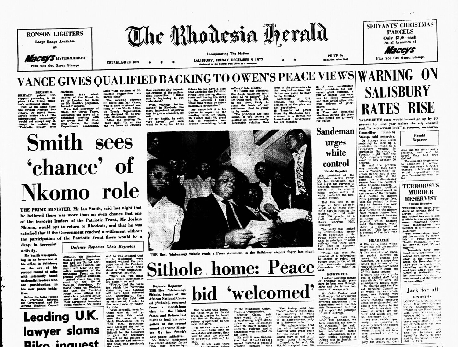 Rhodesia Herald - 9 December 1977