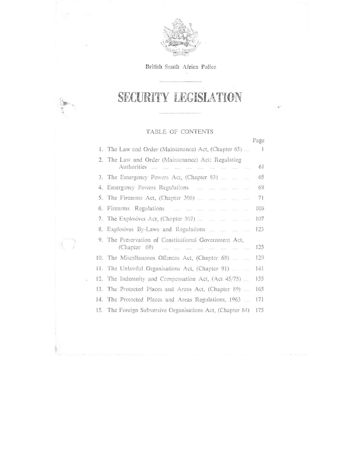 B.S.A. Police - Security Legislation