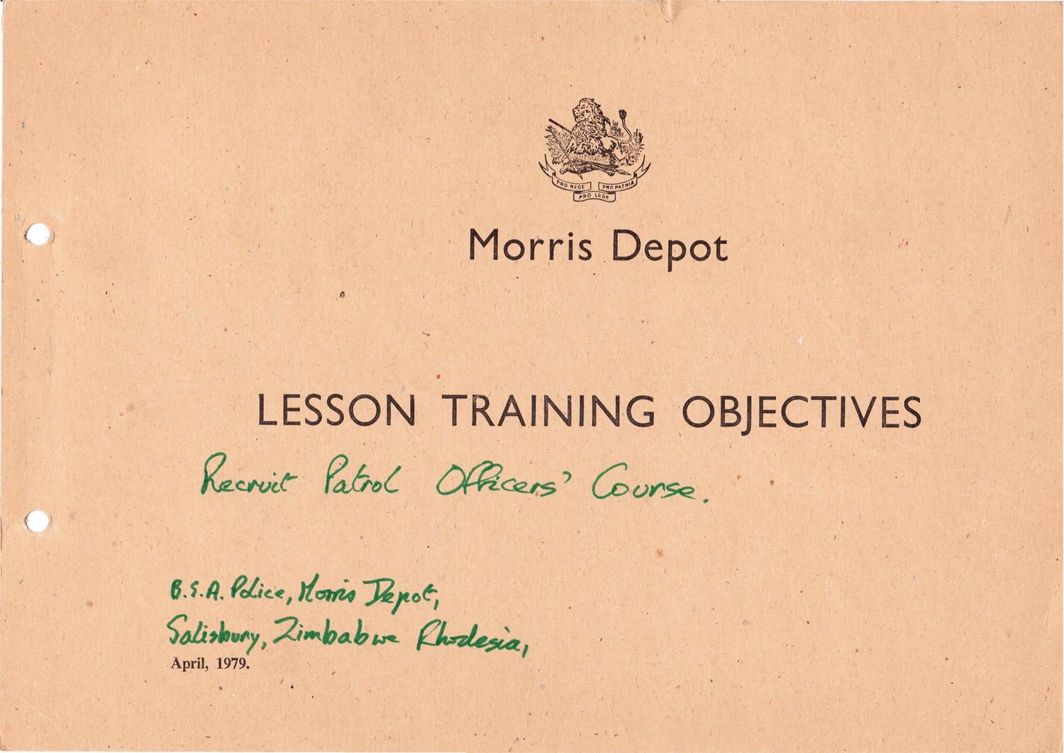 B.S.A. Police Recruit Training Course 1979