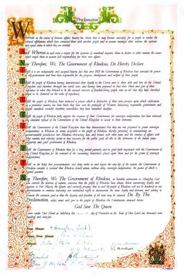 Rhodesia: Declaration of Indpendence (UDI) Nov 11, 1965