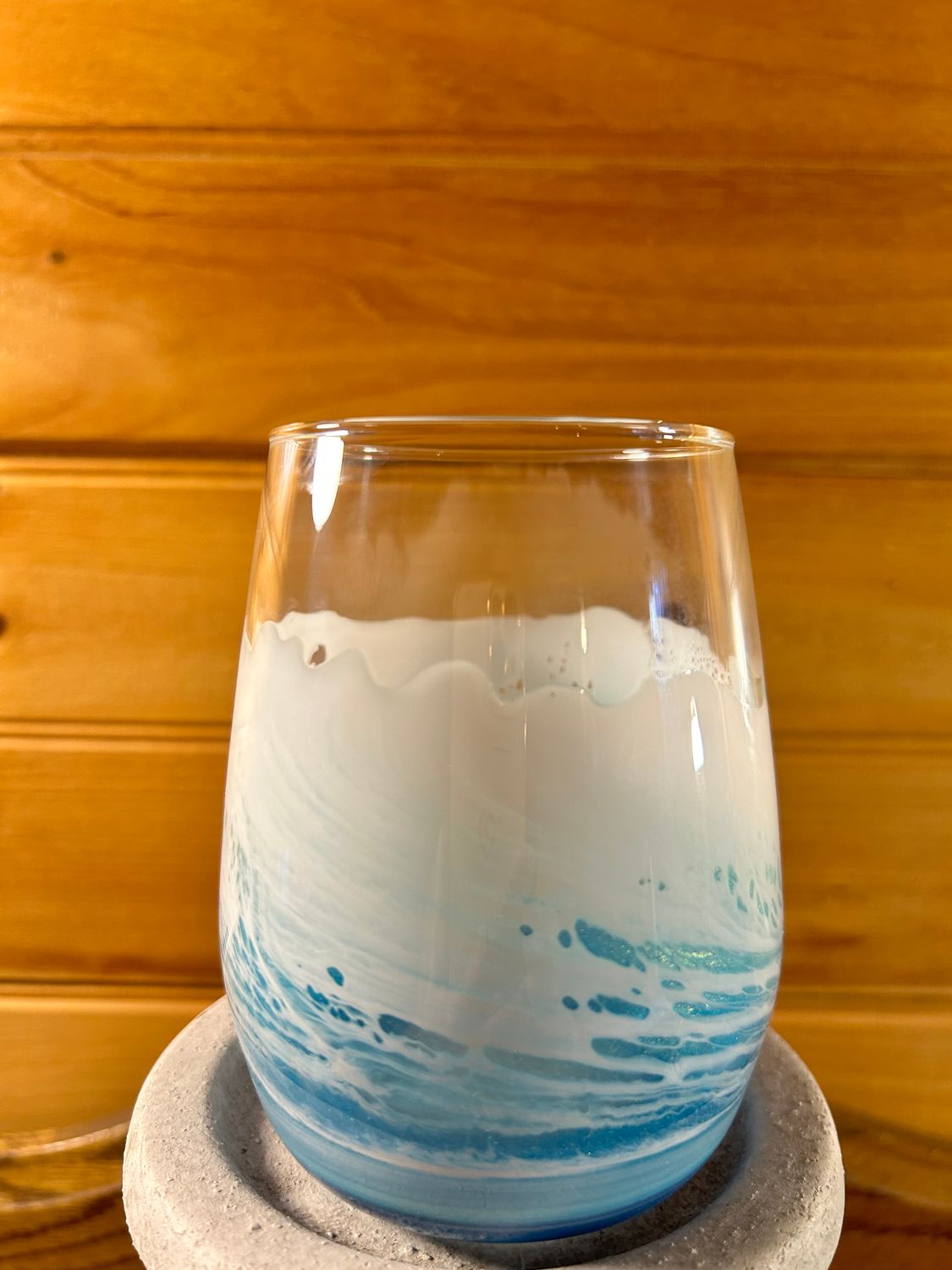 Stemless Ocean Wave White Wine Glass