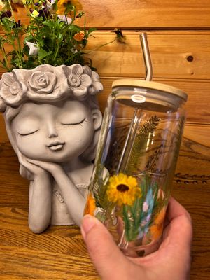 Bloom Collection Trendy Glass Tumbler 16 oz