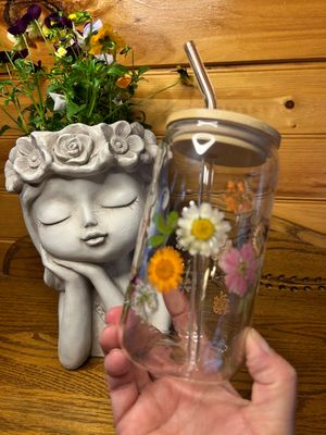 Bloom Collection Trendy Glass Tumbler 16 oz