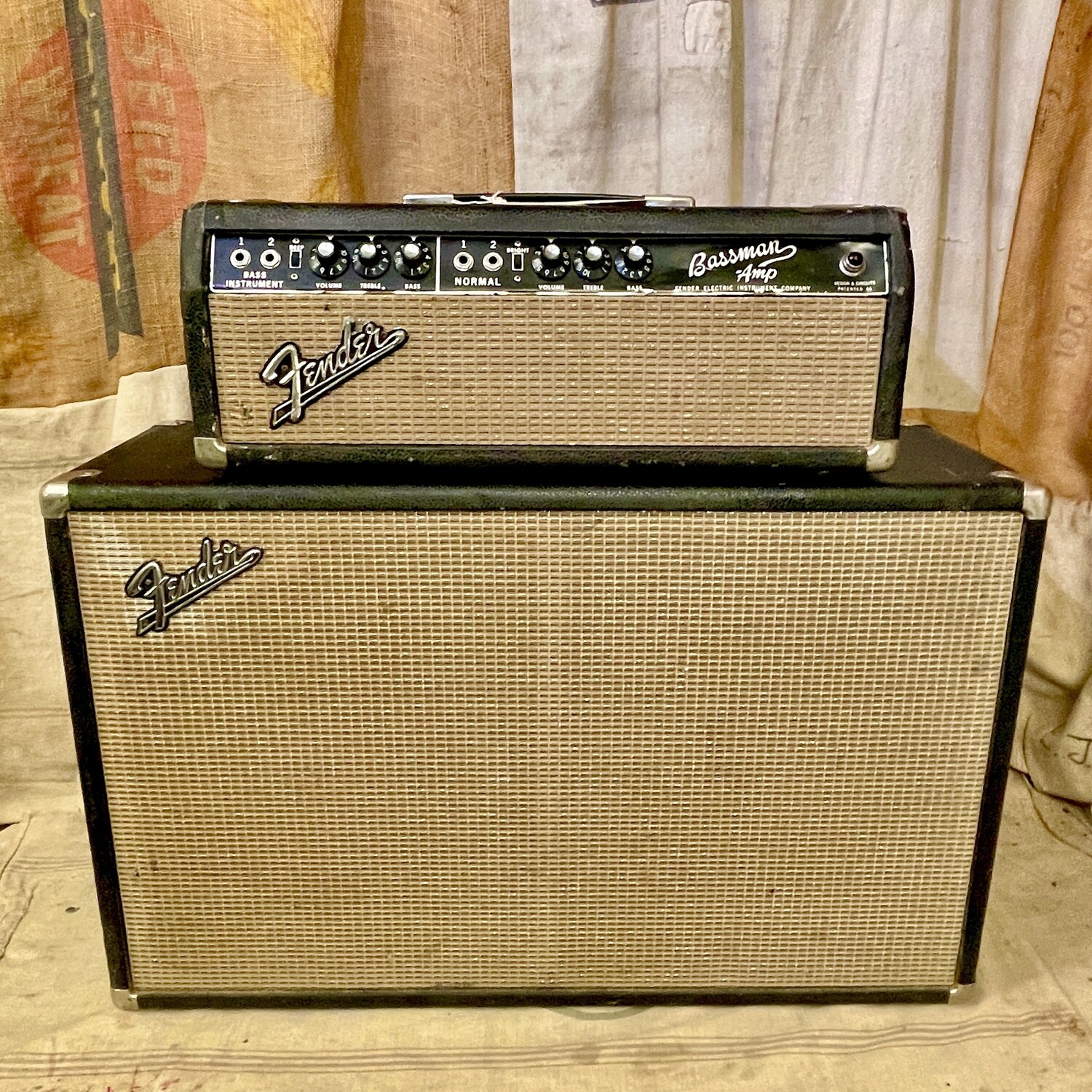 1964 Fender Bassman Piggyback Amplifier Head & Black Panel