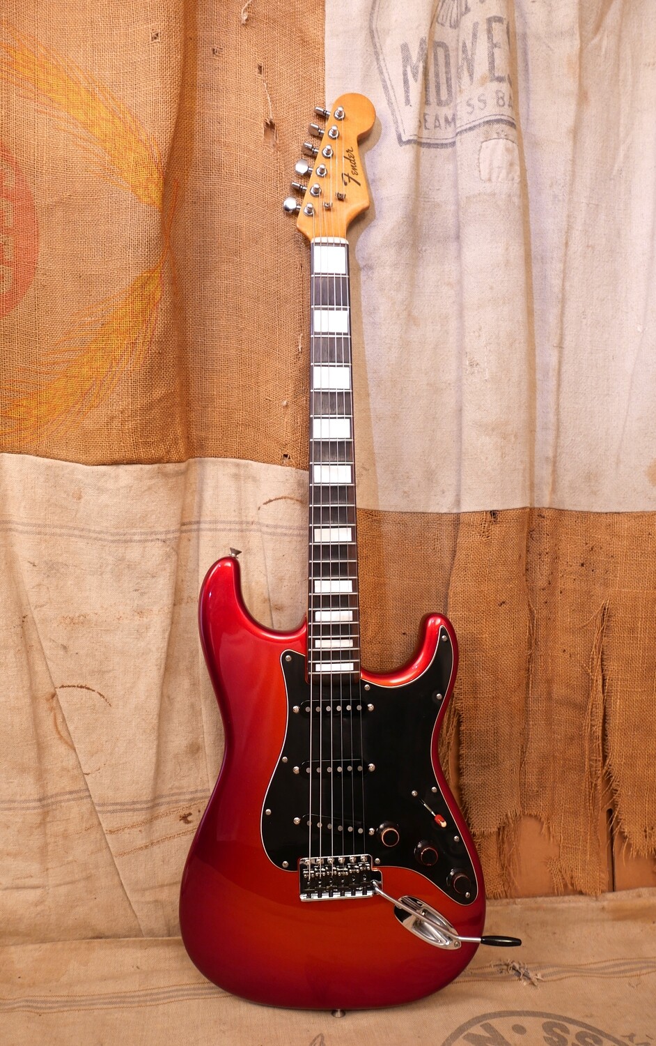 1963 Fender Stratocaster Red Refin modified with block inlays