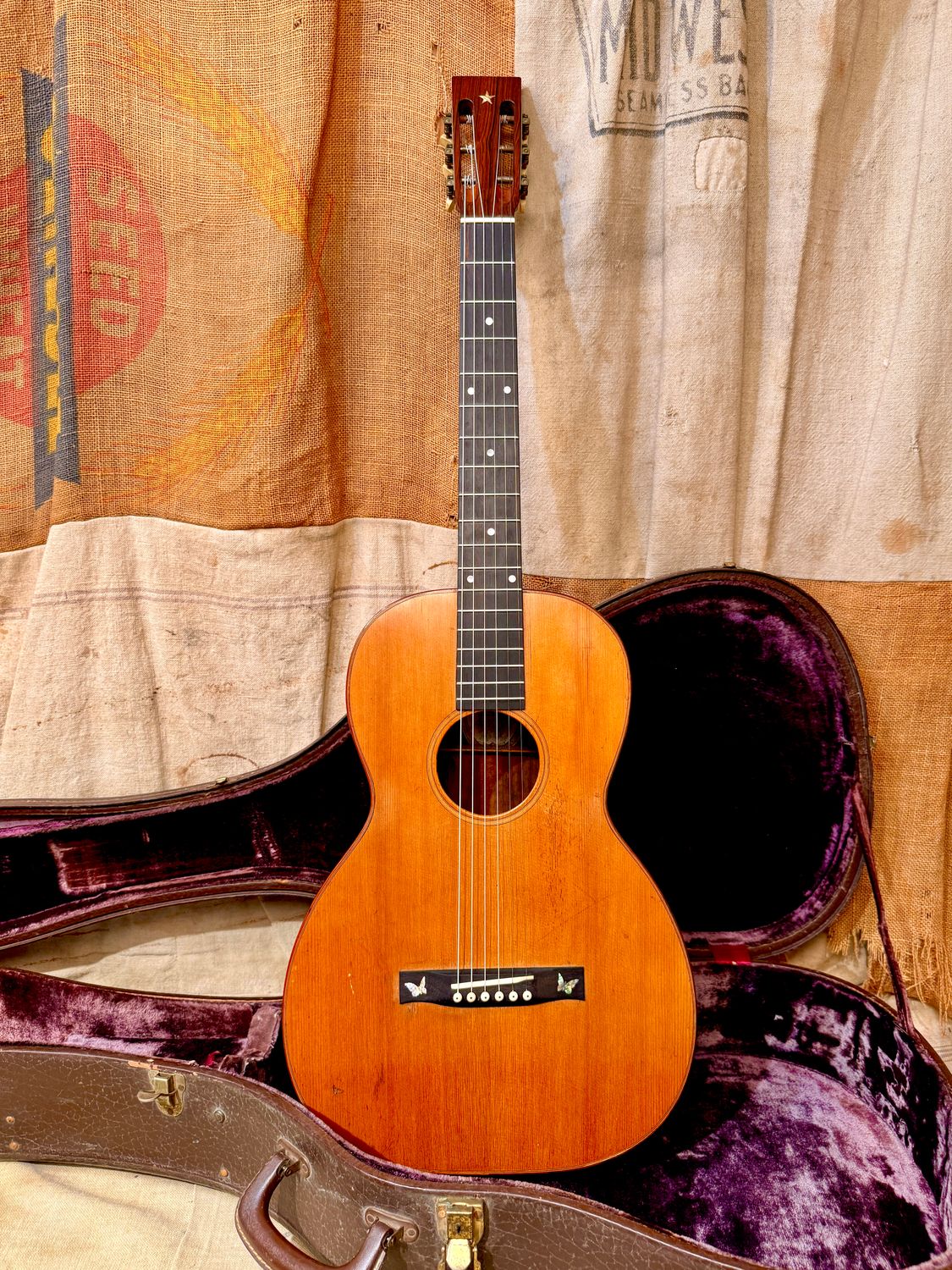 1910&#39;s George Bauer Monogram B Acoustic Parlor Guitar Natural