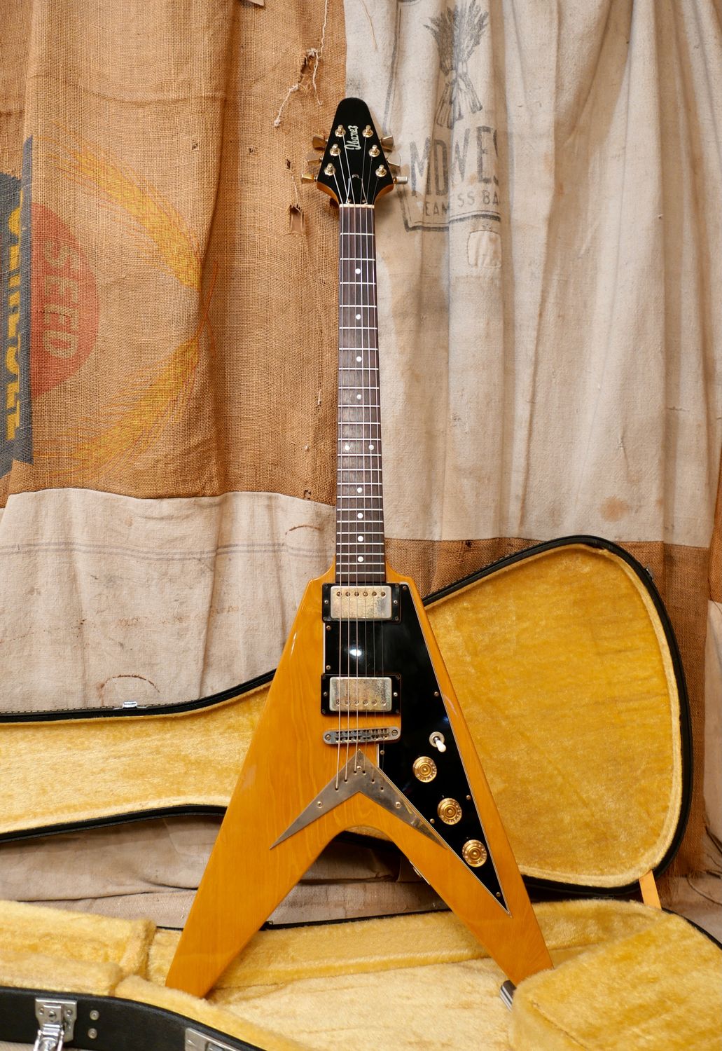 1977 Ibanez  Rocket Roll Flying V Super 70's Model 2387 Korina-Natural