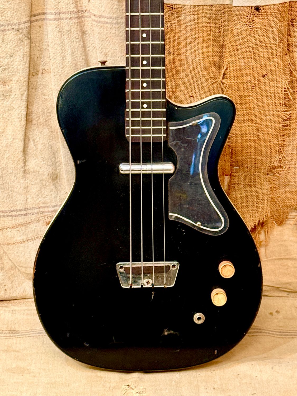 1960's Silvertone Danelectro Model #1444 Bass Guitar Black w/Dolphin HS
