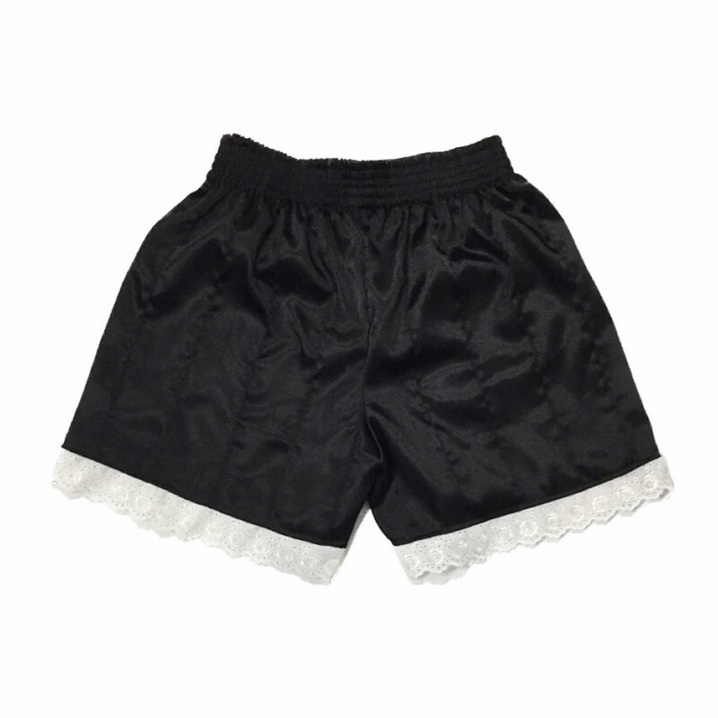 RIBBON FRILL HEM SHORTS BLACK