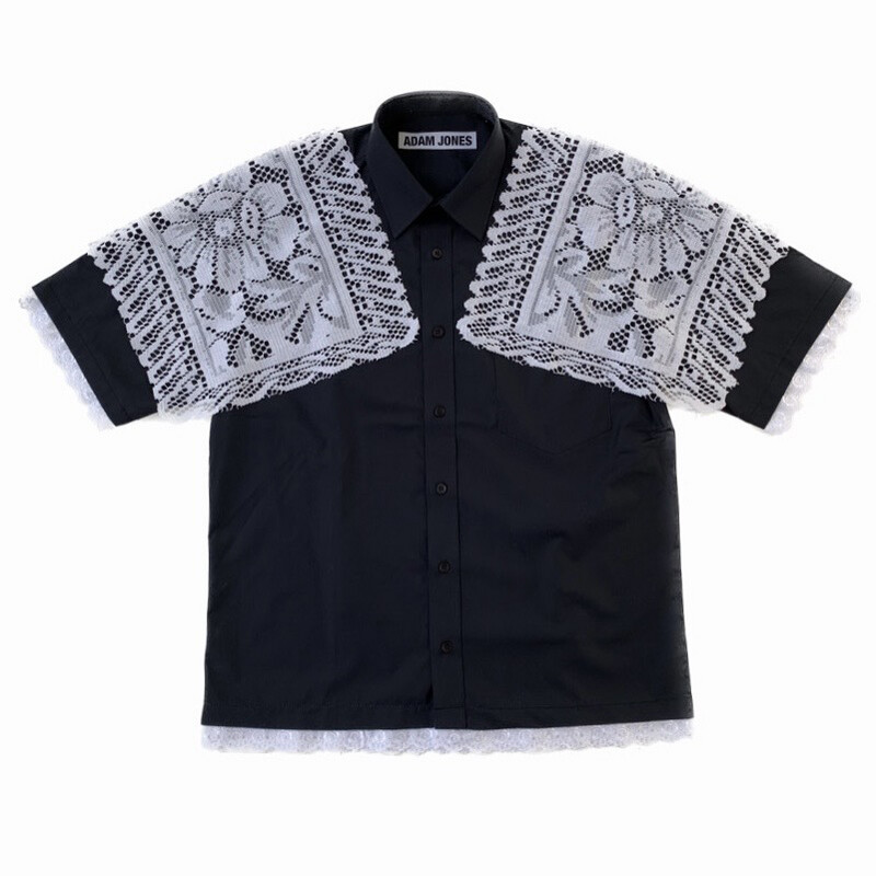 GRANNY LACE SHOULDER SHIRT BLACK