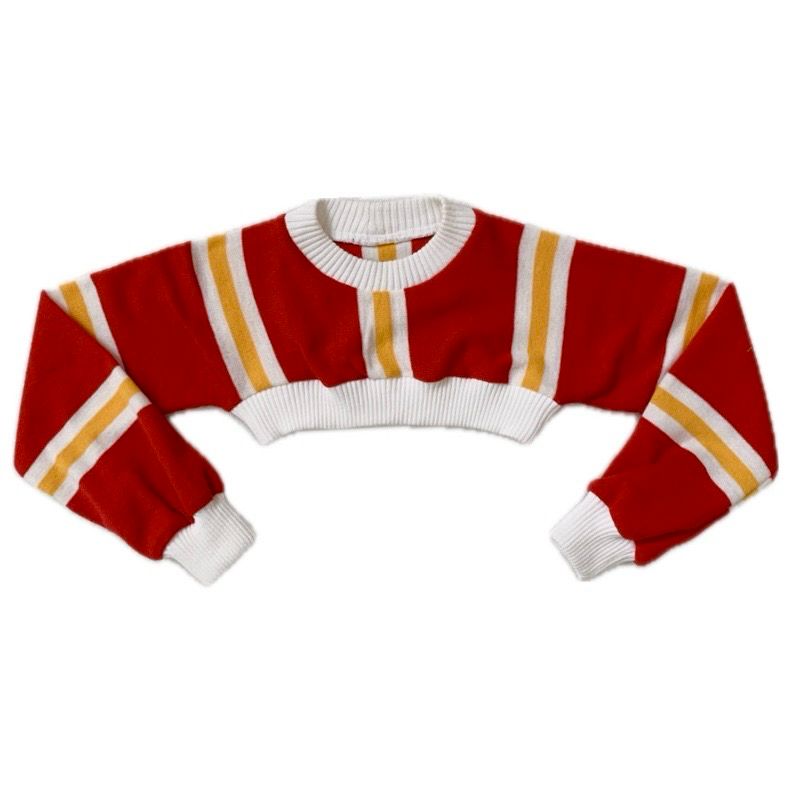 CROPPED FOOTBALL SCARF JUMPER RED/YELLOW