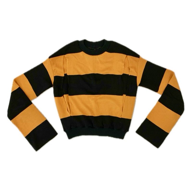 SLIT FOOTY SCARF JUMPER BLACK/OCHRE
