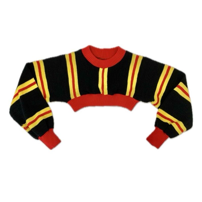 CROP FOOTY SCARF JUMPER BLACK/RED/YELLOW