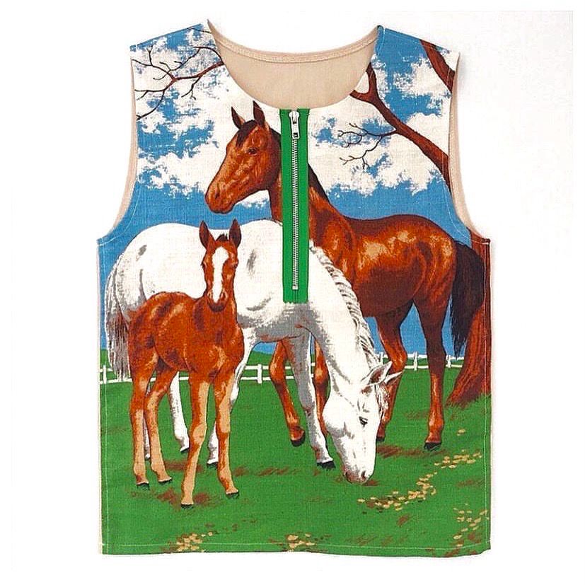 HORSES ZIP DOWN TEA TOWEL VEST