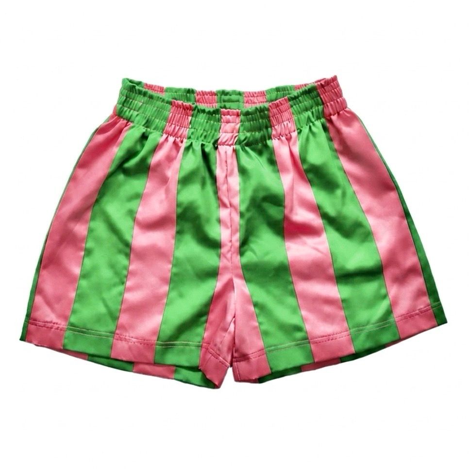 STRIPE RIBBON SHORTS GREEN/PINK
