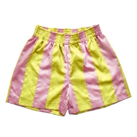 STRIPE RIBBON SHORTS PINK/LEMON