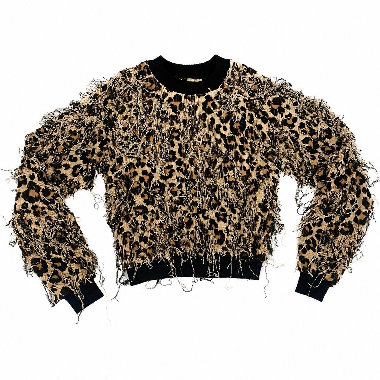 DISTRESSED LEOPARD PRINT TOWEL JUMPER