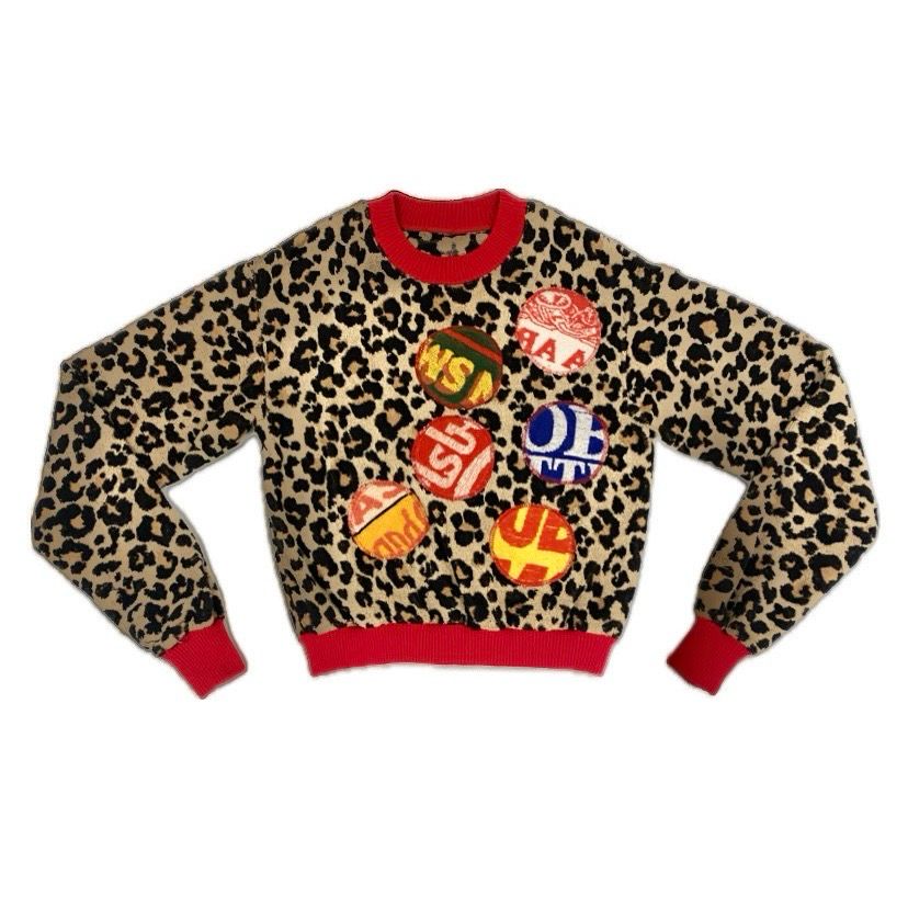 BEER PATCH LEOPARD PRINT TOWEL JUMPER