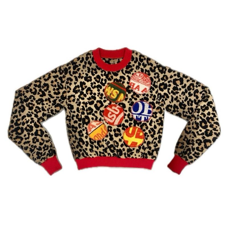 BEER PATCH LEOPARD PRINT TOWEL JUMPER