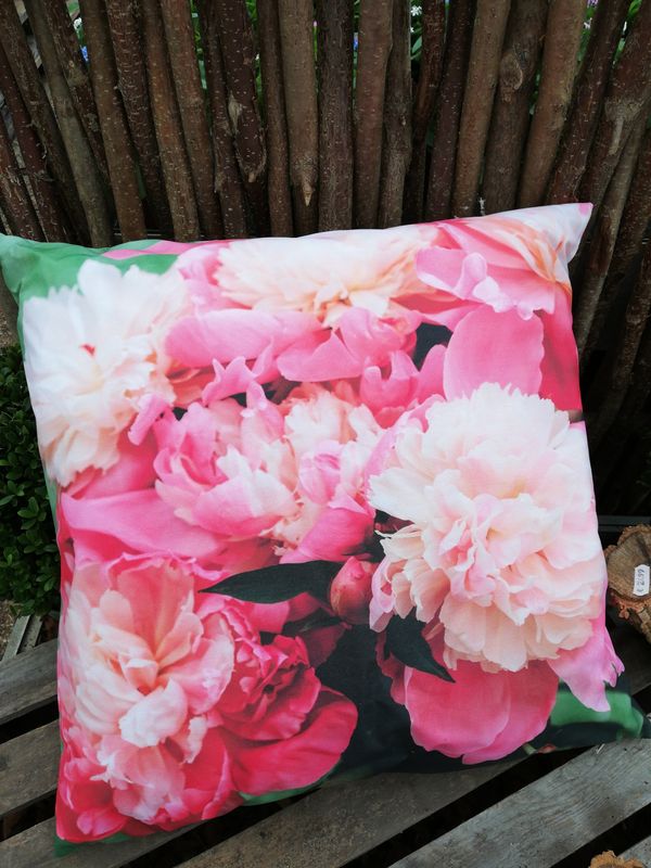 Outdoorkissen 'rosa-weiße Paeonia'