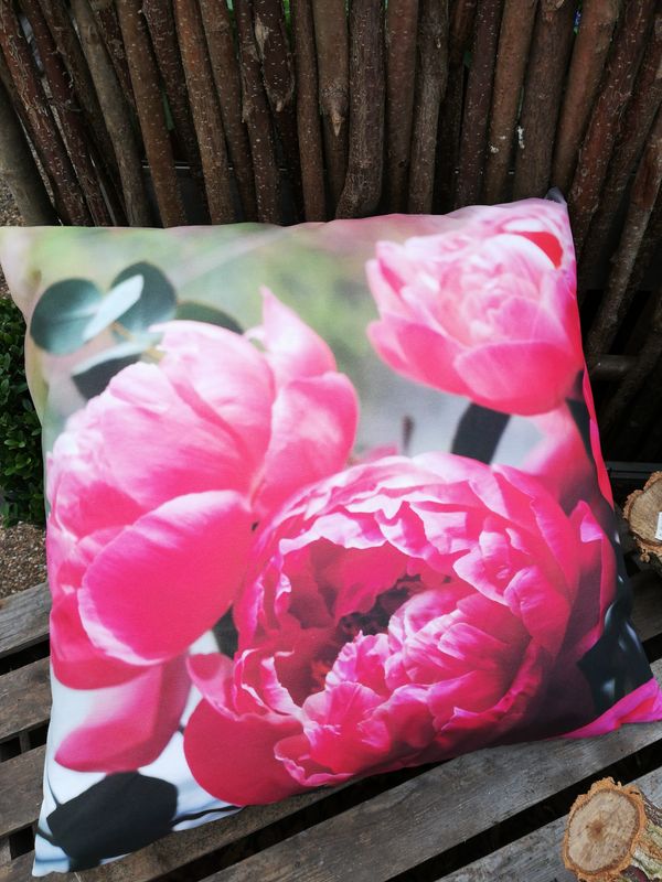 Outdoorkissen 'Pink paeonia'
