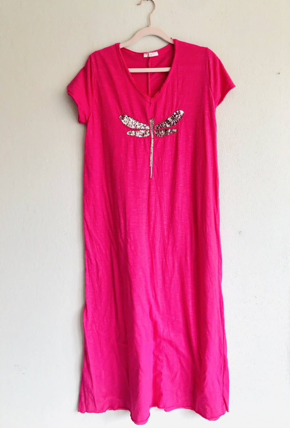 Maxi Kleid in pink mit Libelle