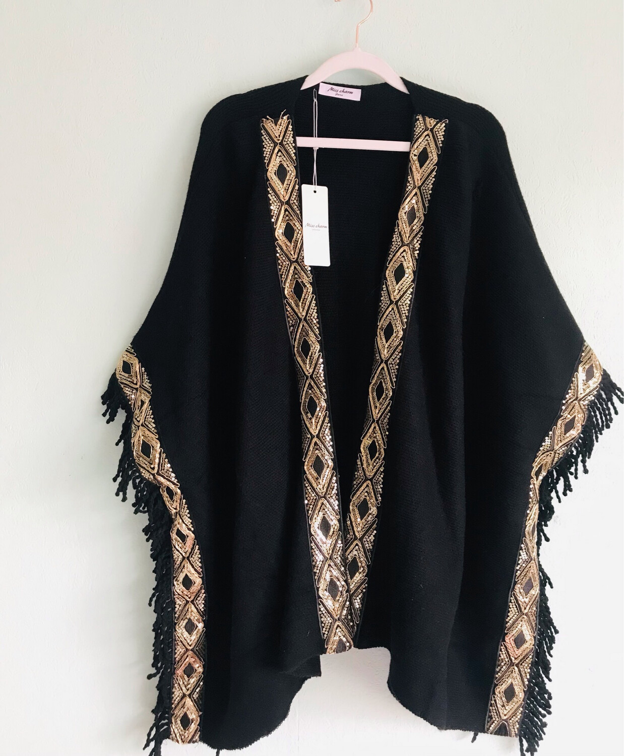 Poncho schwarz mit Gold