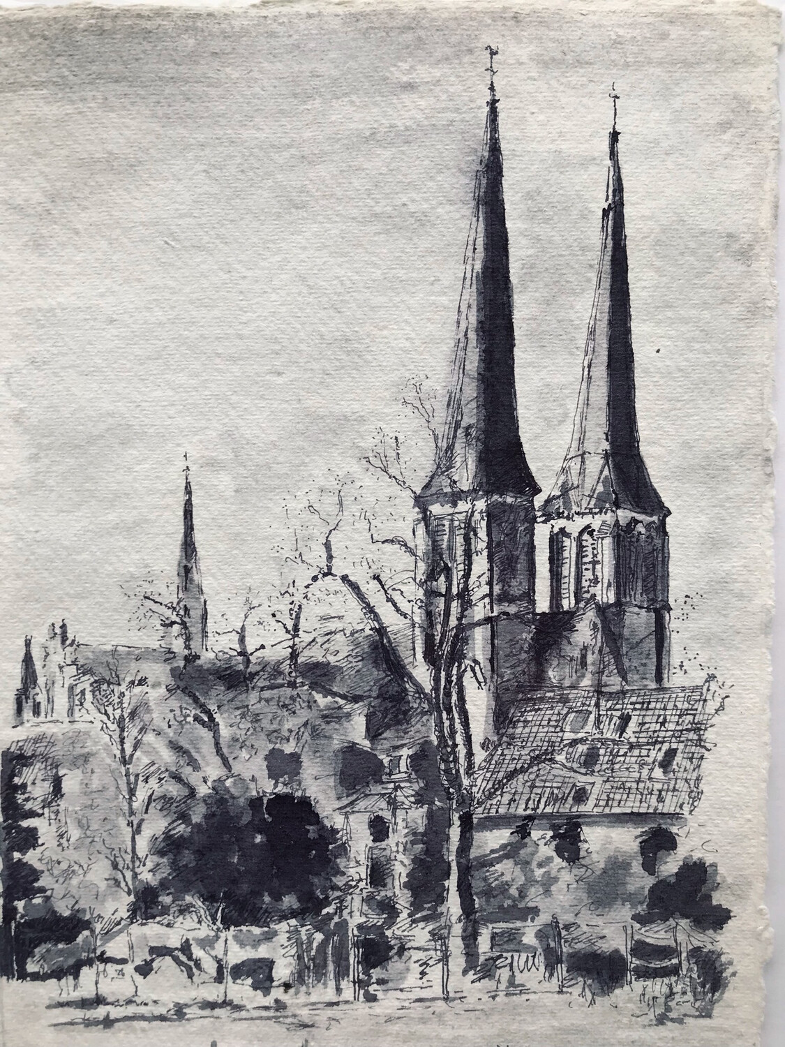 Federzeichnung mit Tusche Original Motiv:Gonsenheim Kirche