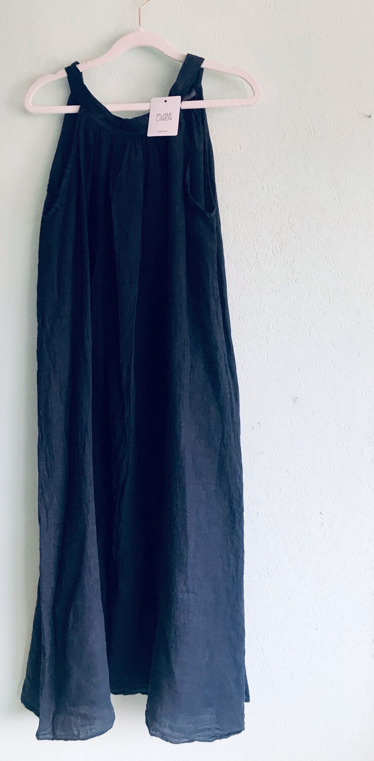Leinenkleid dunkelblau mit Schleife