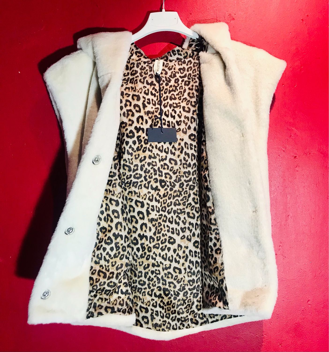 Jacke mit Leoparden Print und Kapuze  Creme