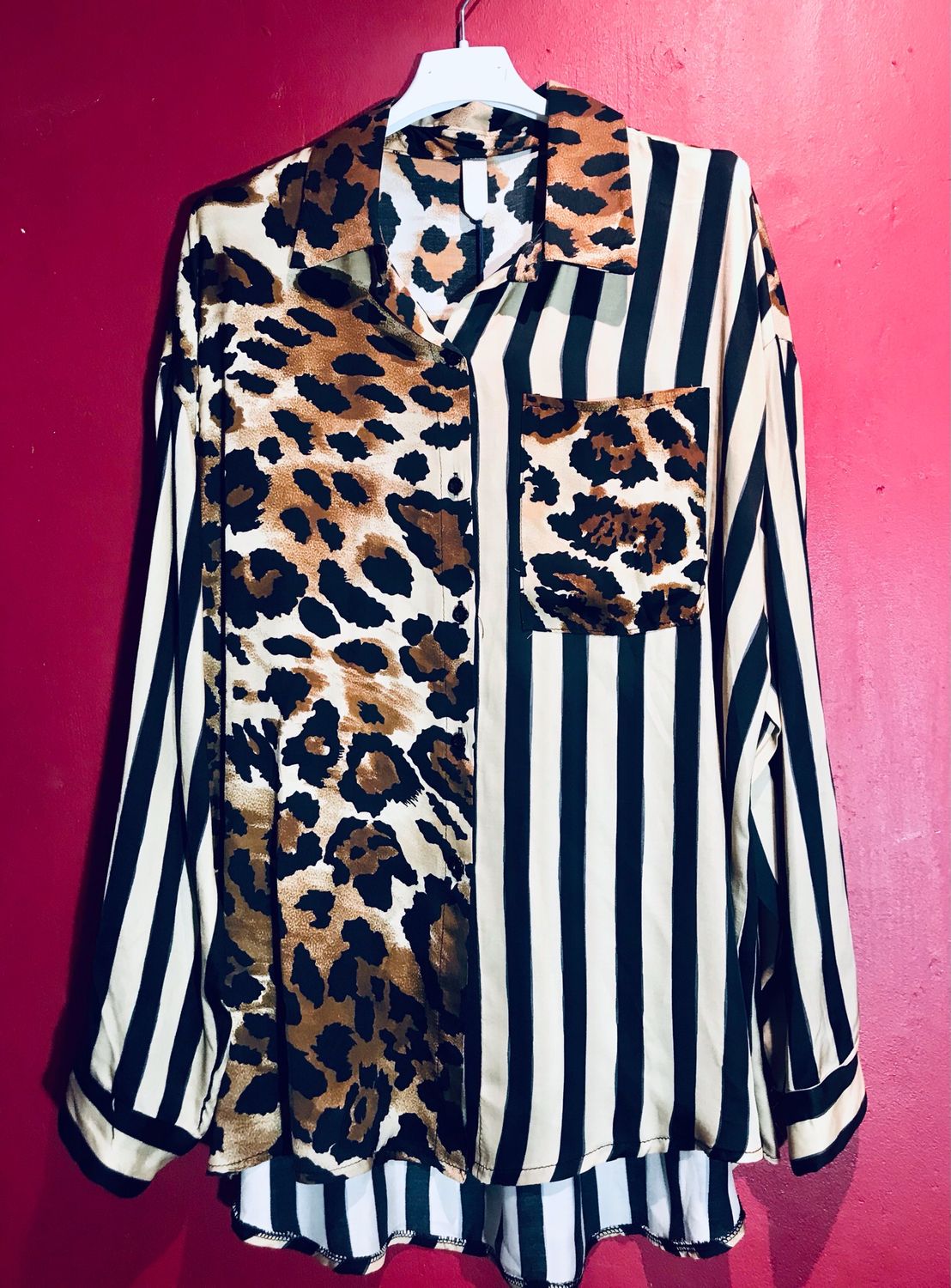 Bluse Leoparden Print und Streifen