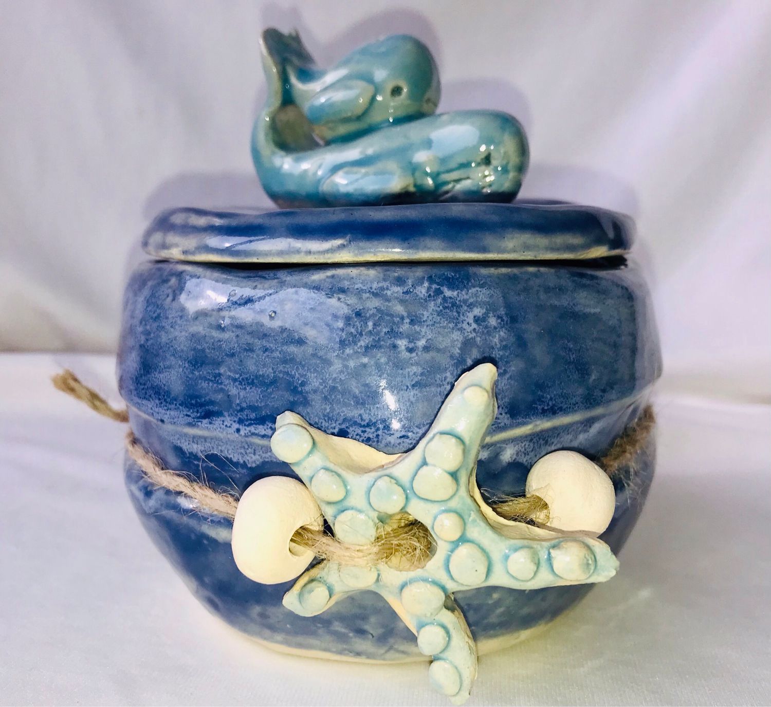 Keramik Dose Saphire Blau mit Walen