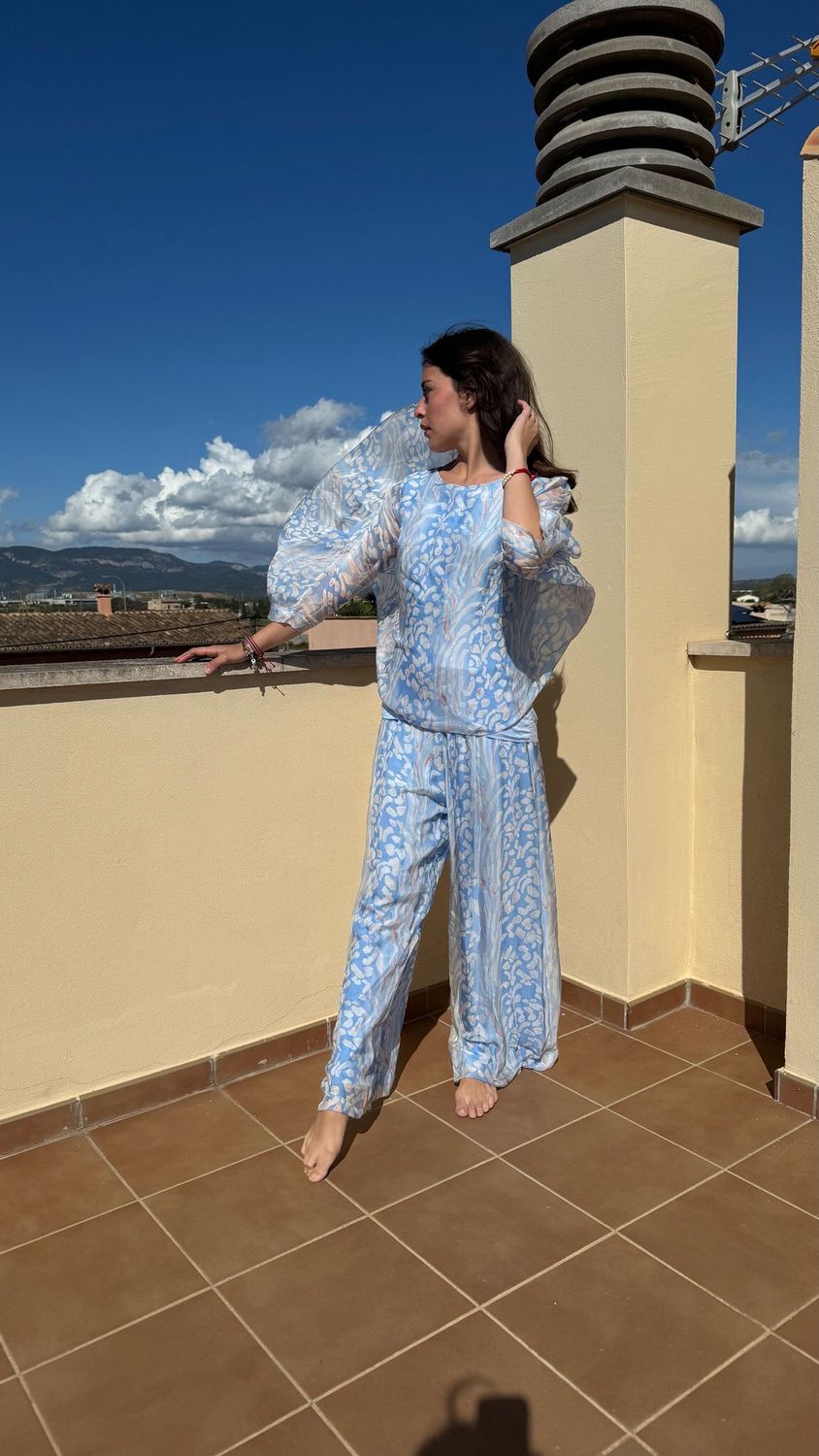 Ibiza Hosen Set aus Seide Saphire Blau