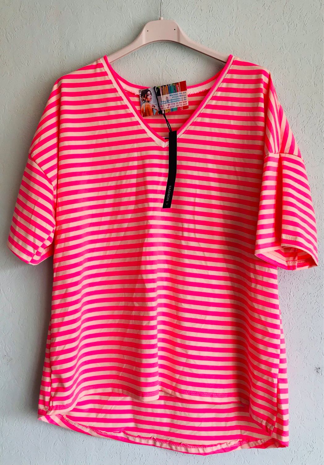 T-Shirt Stripe neon pink