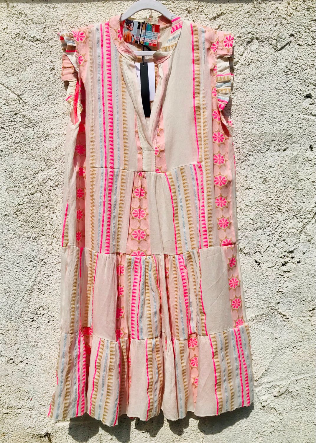 Ibiza Kleid  Creme mit Pink